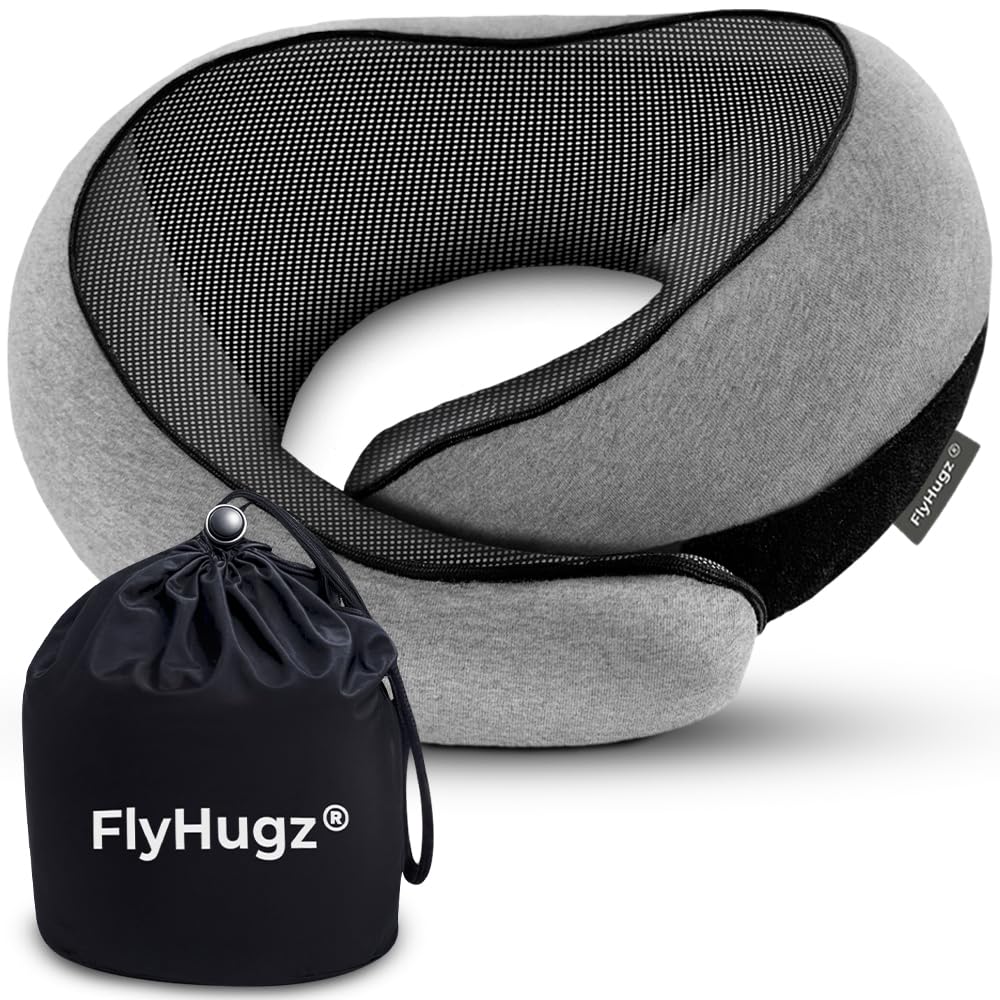 FlyHugz Almohada de Viaje Memory Foam para Cuello | Ergonómica | Compacta